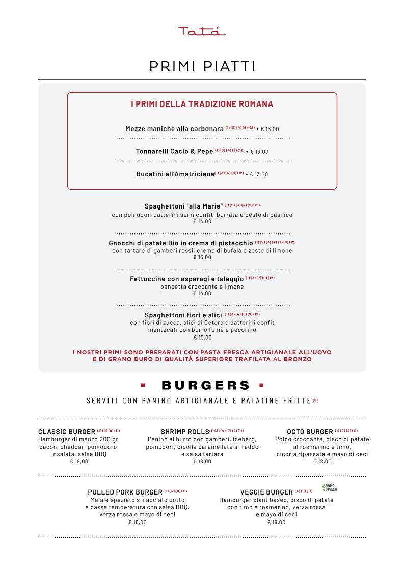 Tatà Pizzeria Griglieria - Pizzeria a Roma меню