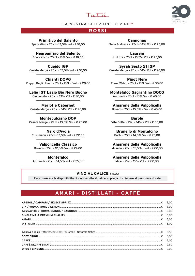 Tatà Pizzeria Griglieria - Pizzeria a Roma меню