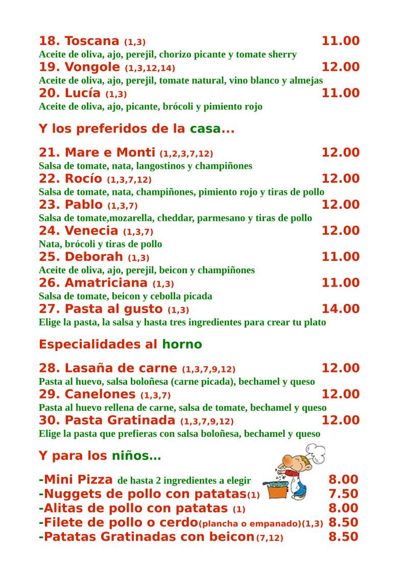 Restaurante Pizzería Michelangelo меню