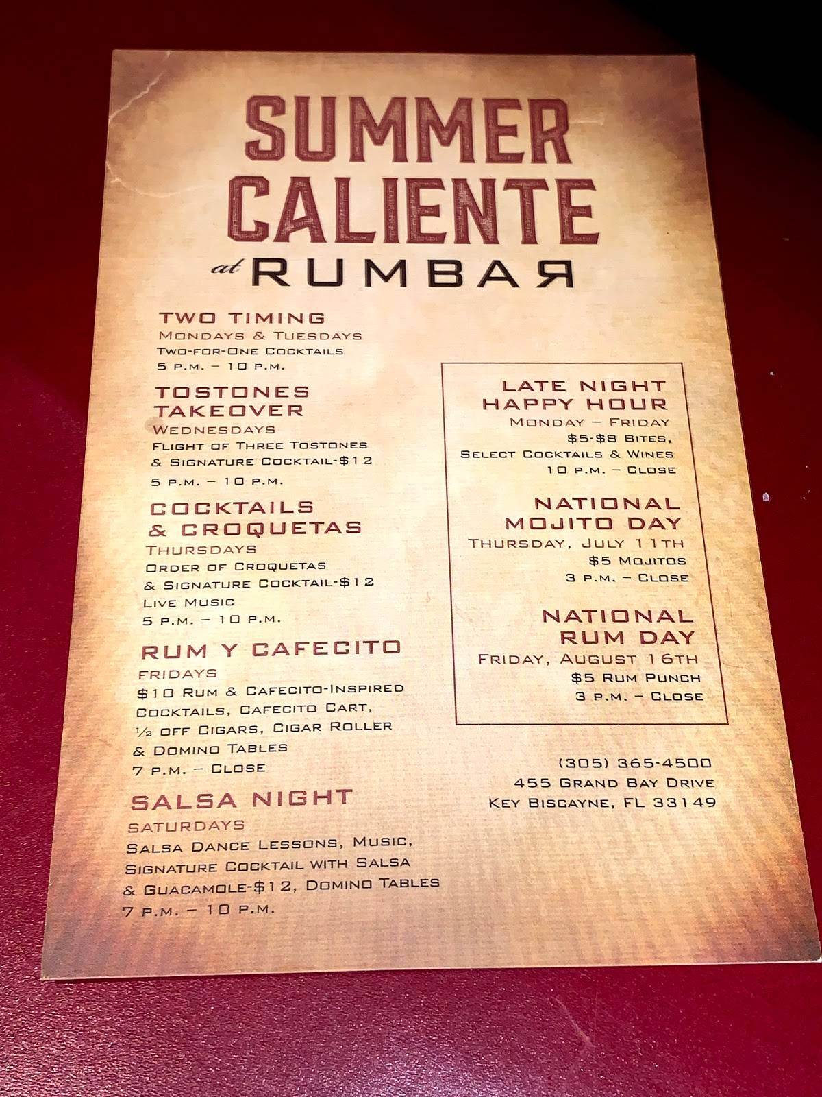 Rum Bar меню