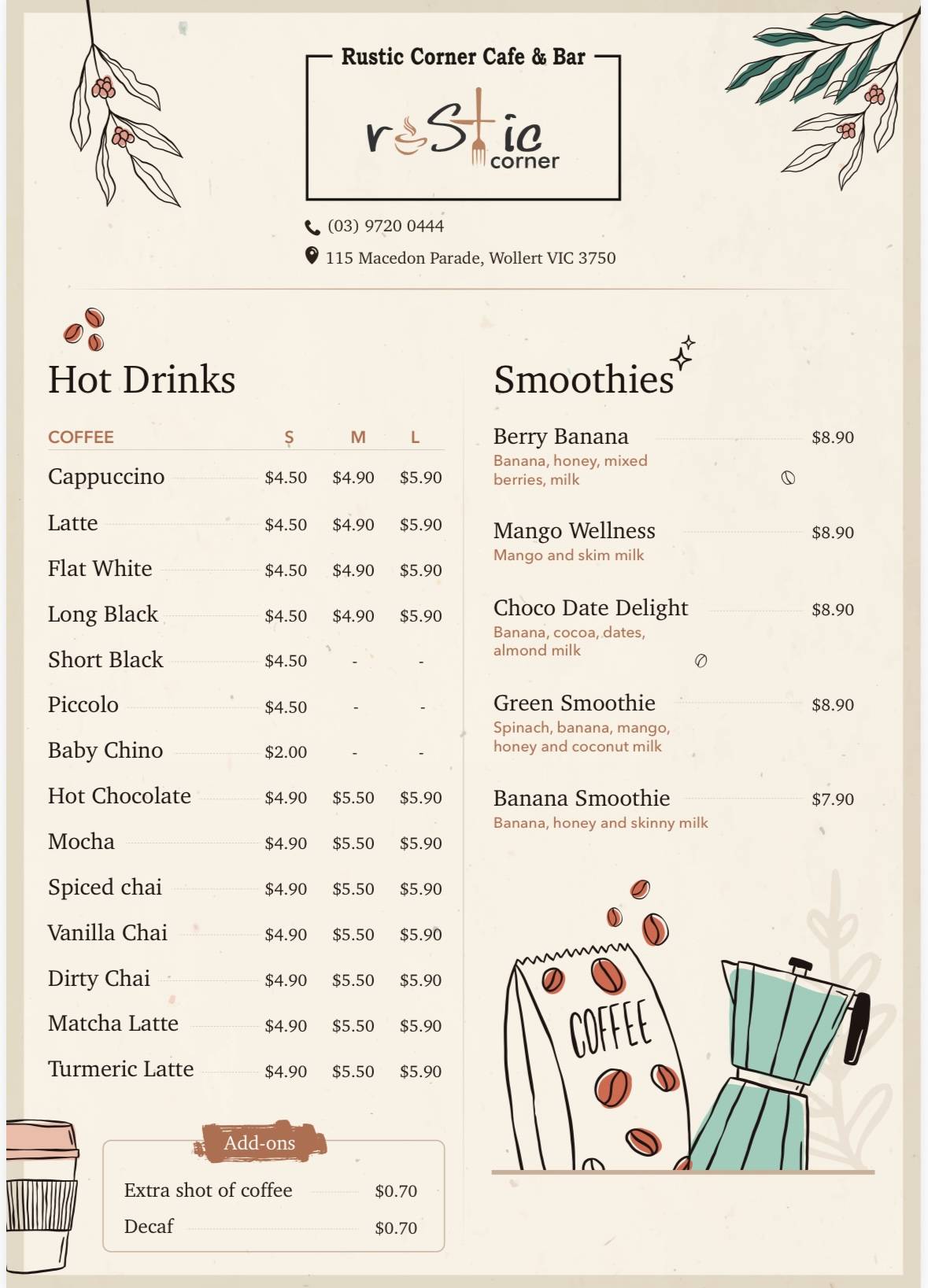 Rustic Corner cafe меню