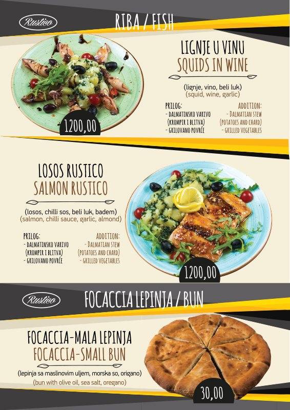 Rustico - restoran pizzeria меню