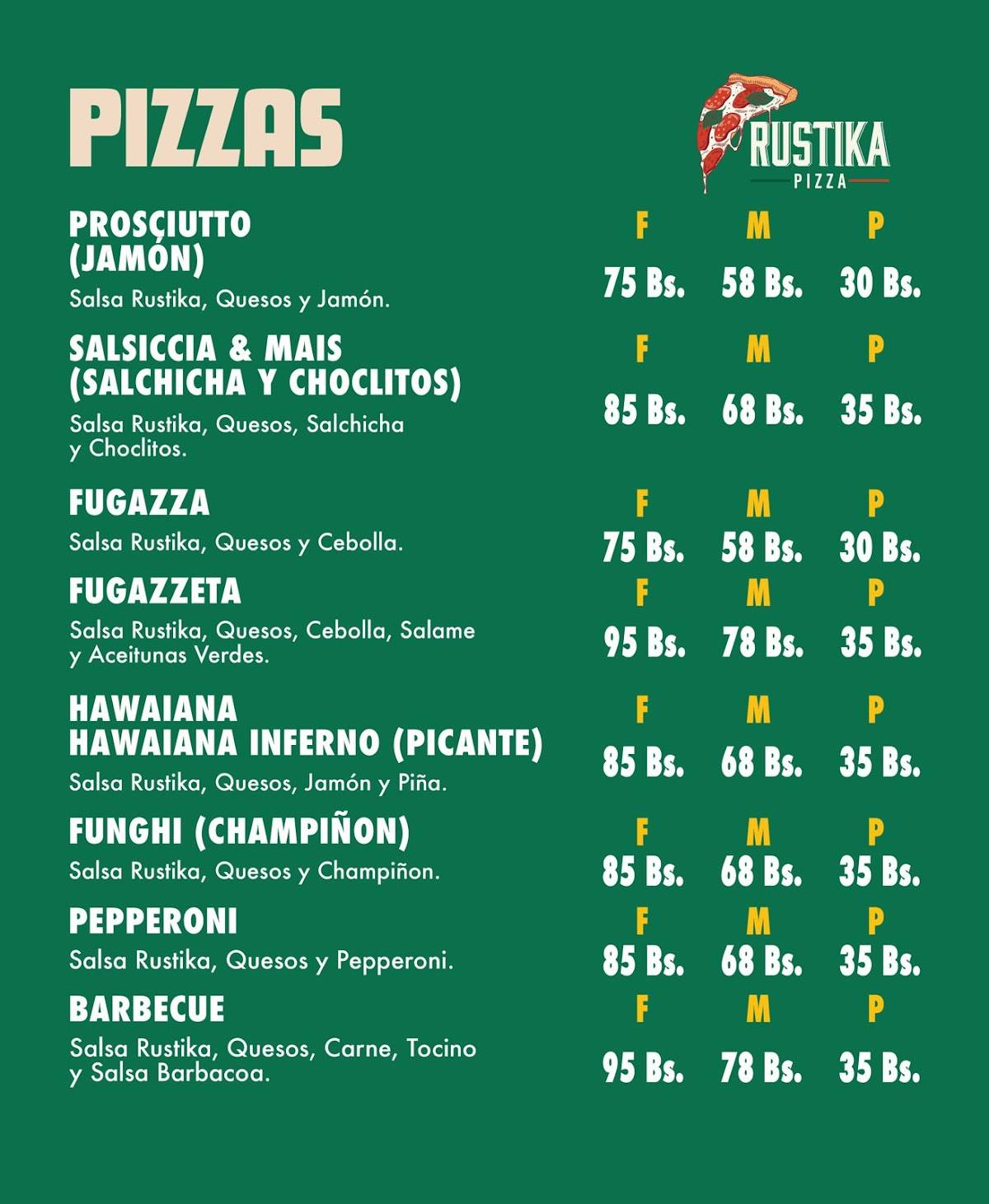 Rustika Pizza меню