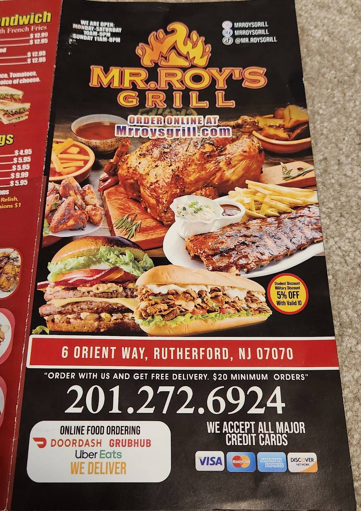 Mr.Roy's Grill меню