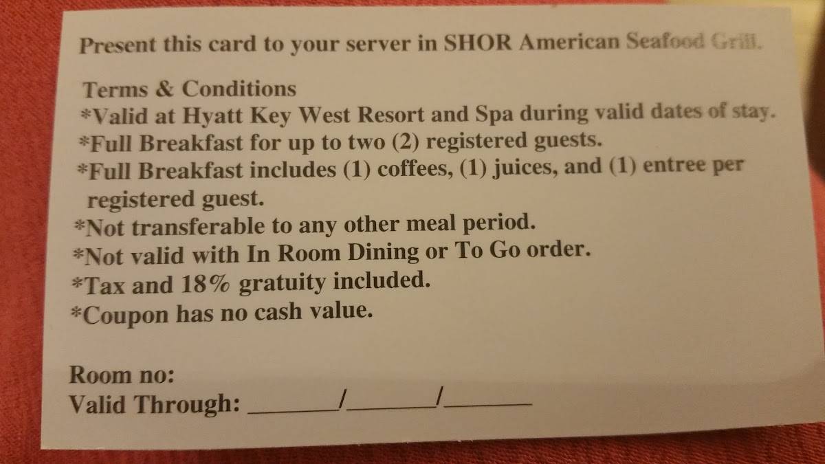 SHOR American Seafood Grill меню