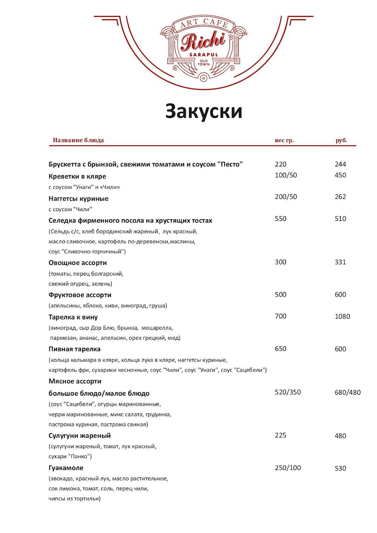 Richi меню
