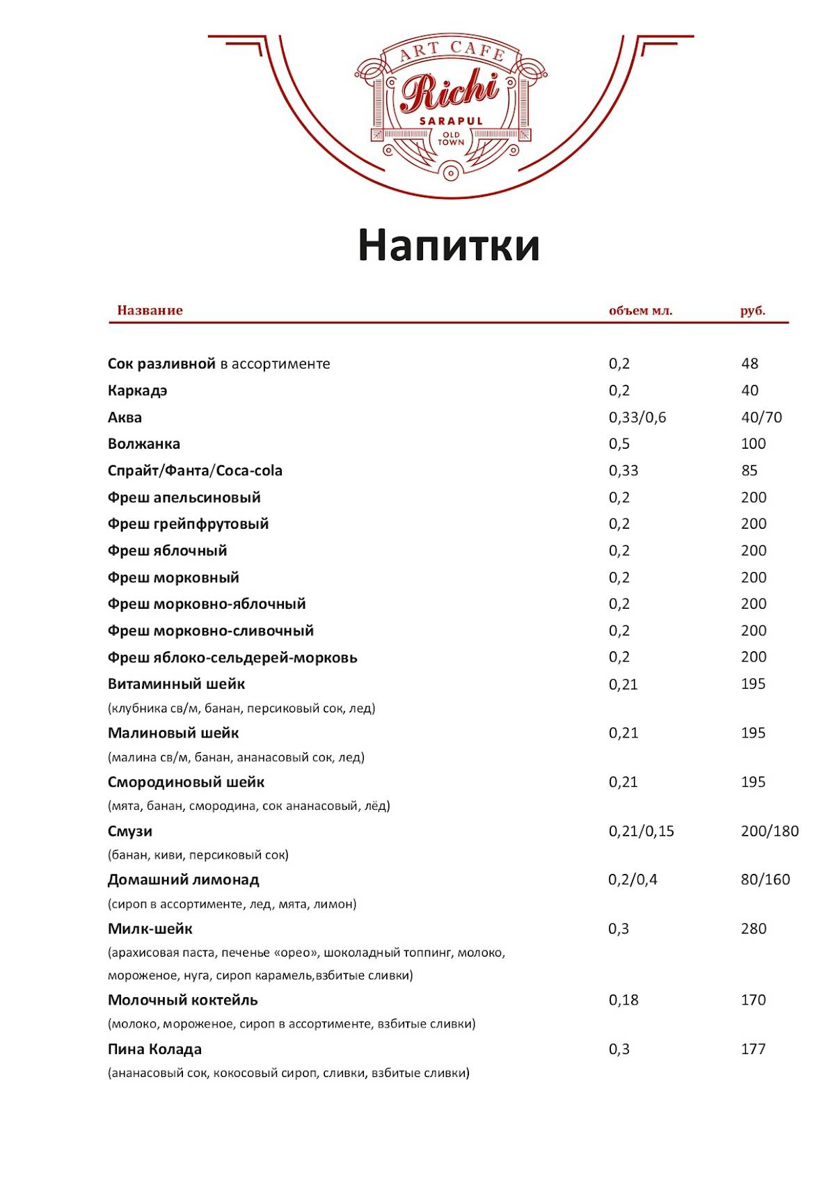 Richi меню