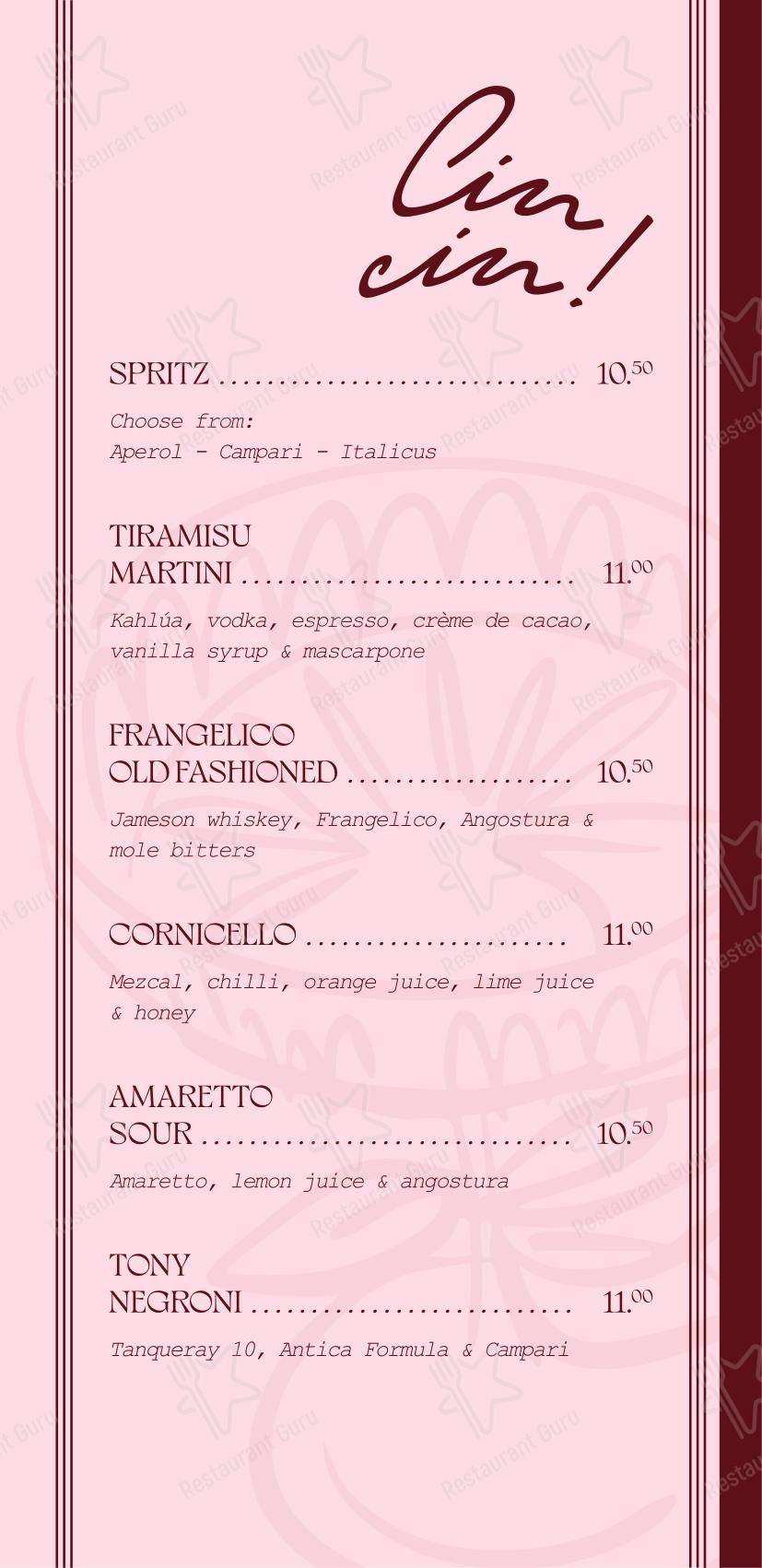 Основное меню ресторана Scarpetta Edinburgh