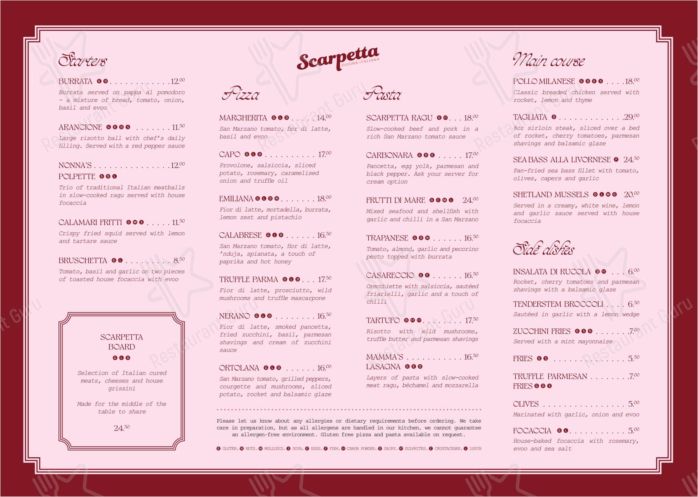 Меню напитков ресторана Scarpetta Edinburgh