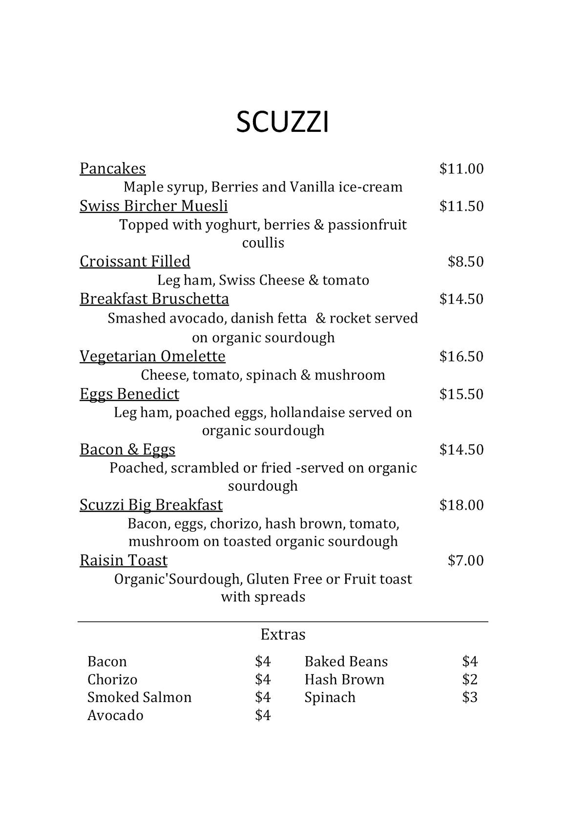 Scuzzi North Adelaide меню