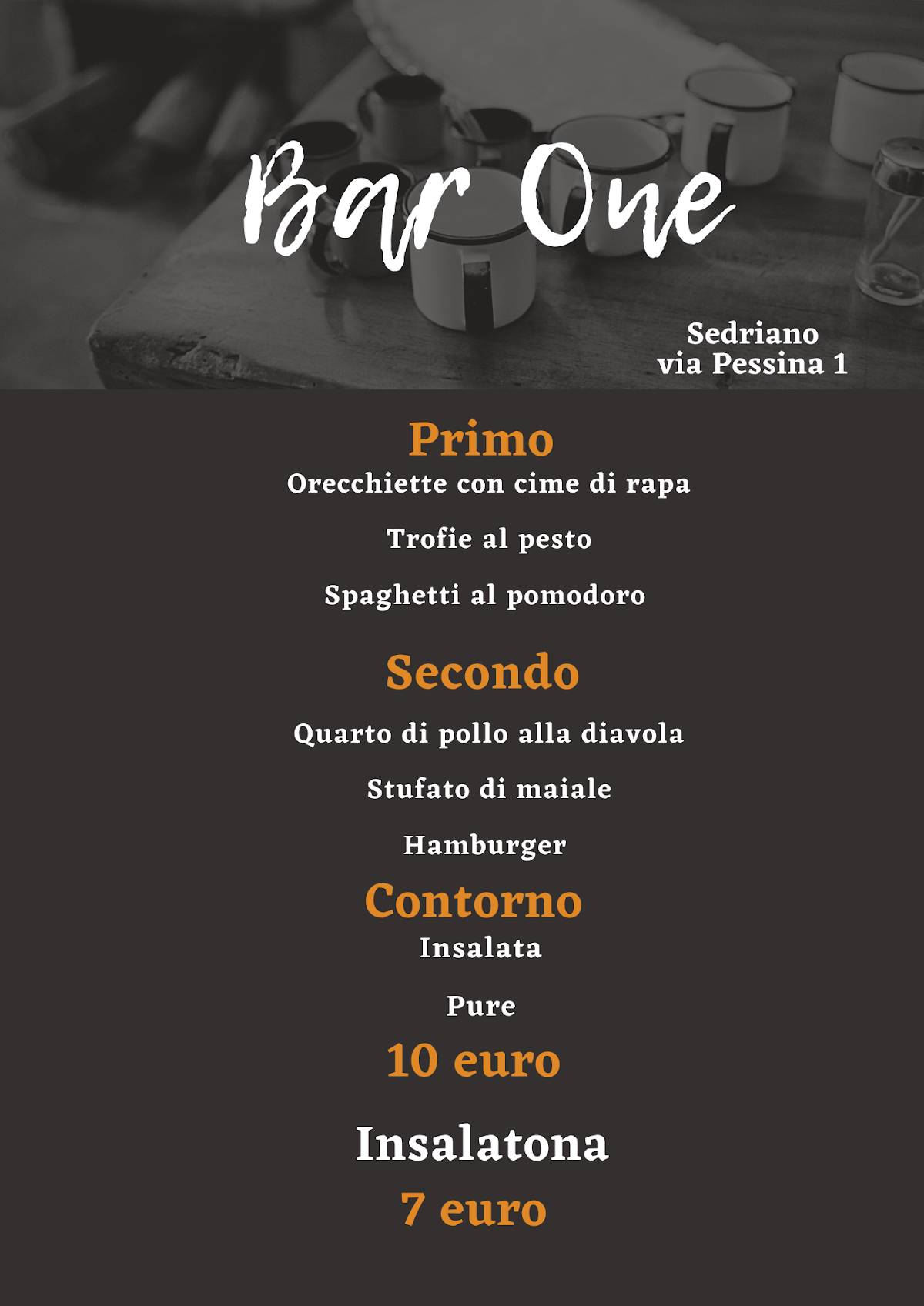 Bar One меню