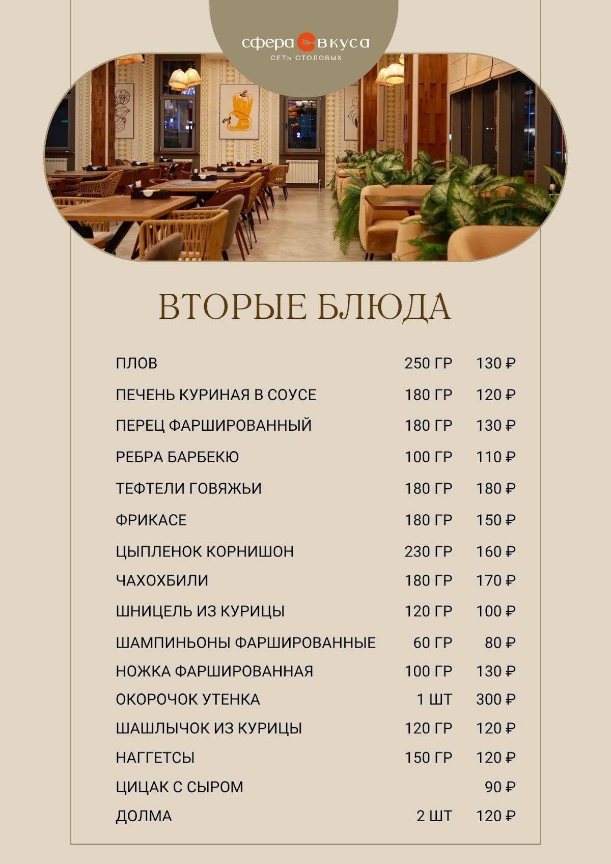 Сфера Вкуса меню