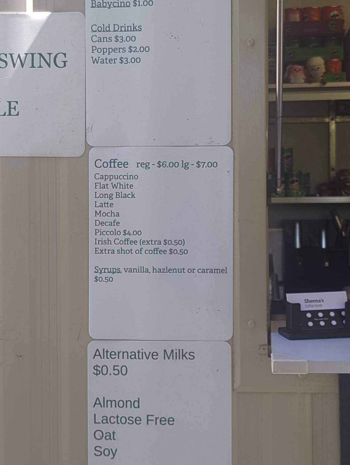 Sheena’s coffee kiosk меню