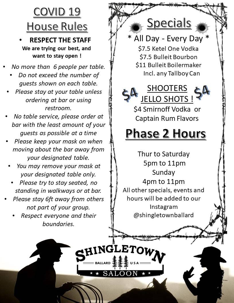 Shingletown Saloon меню