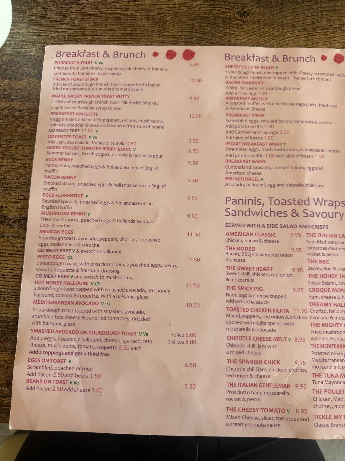 Smashed Raspberry меню