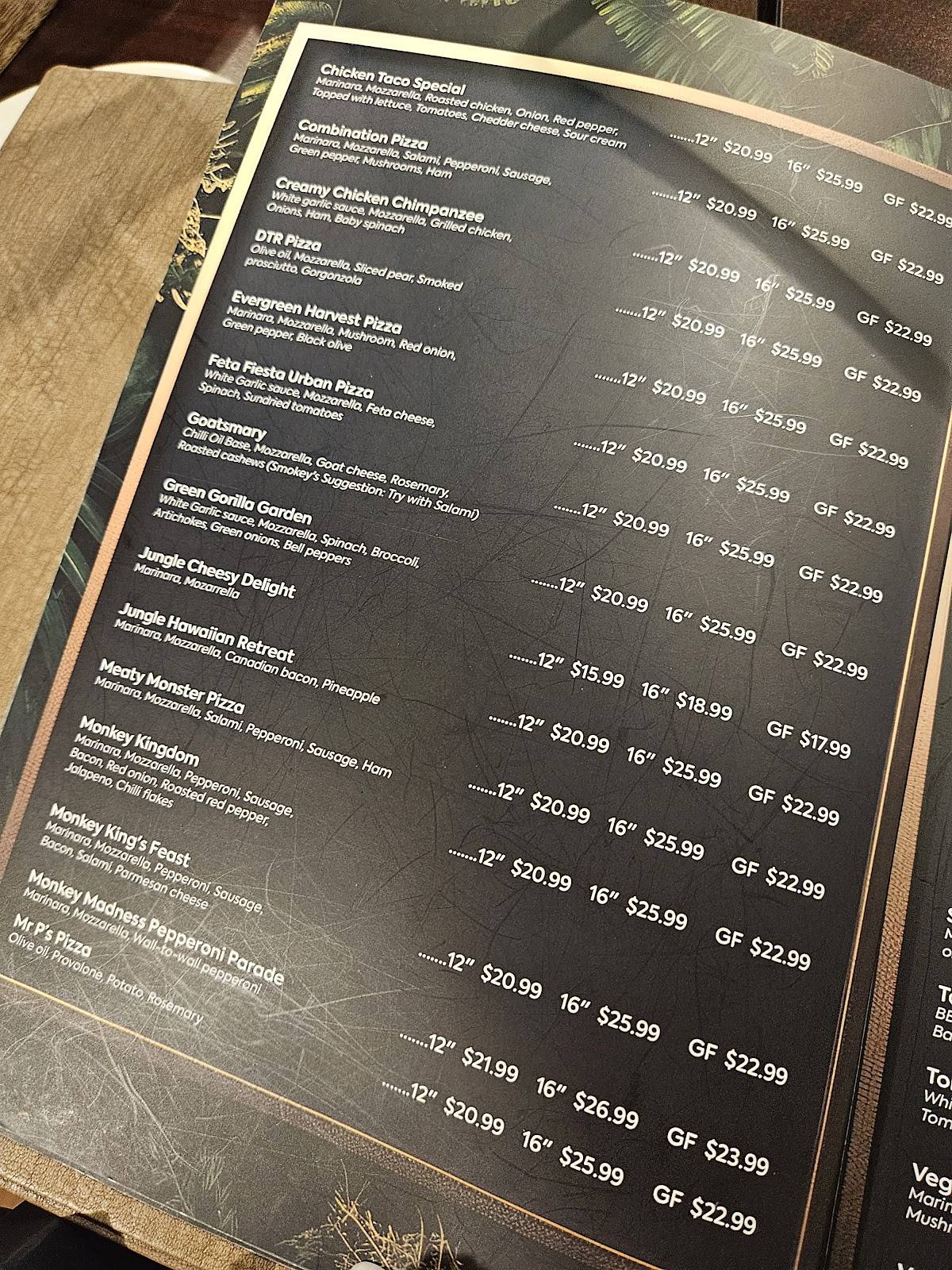 Smoking Monkey Pizza меню