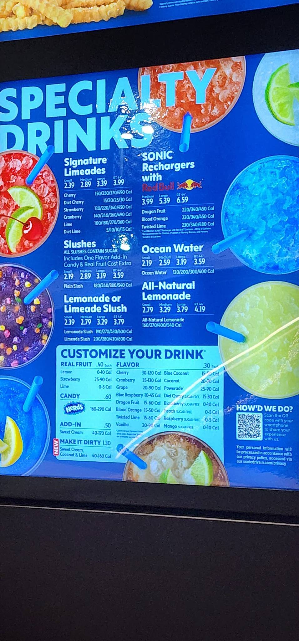 Sonic Drive-In меню