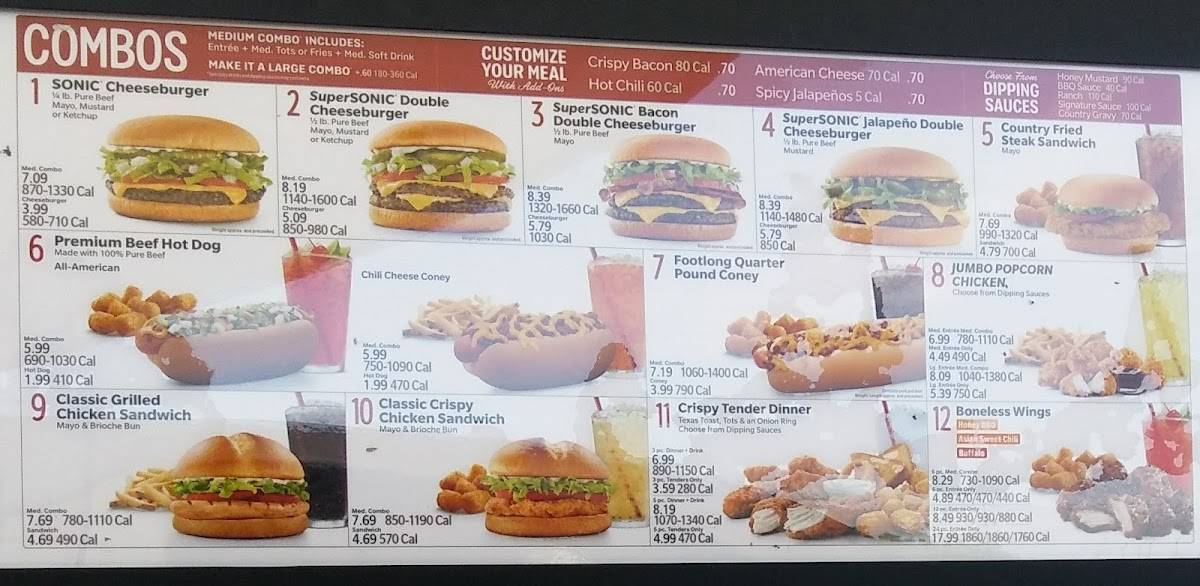 Sonic Drive-In меню