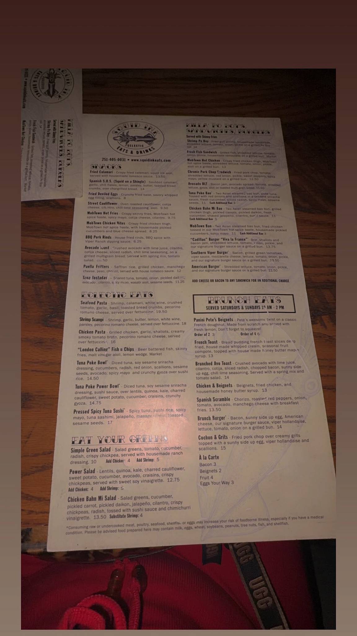 Squid Ink Eclectic Eats and Drinks меню