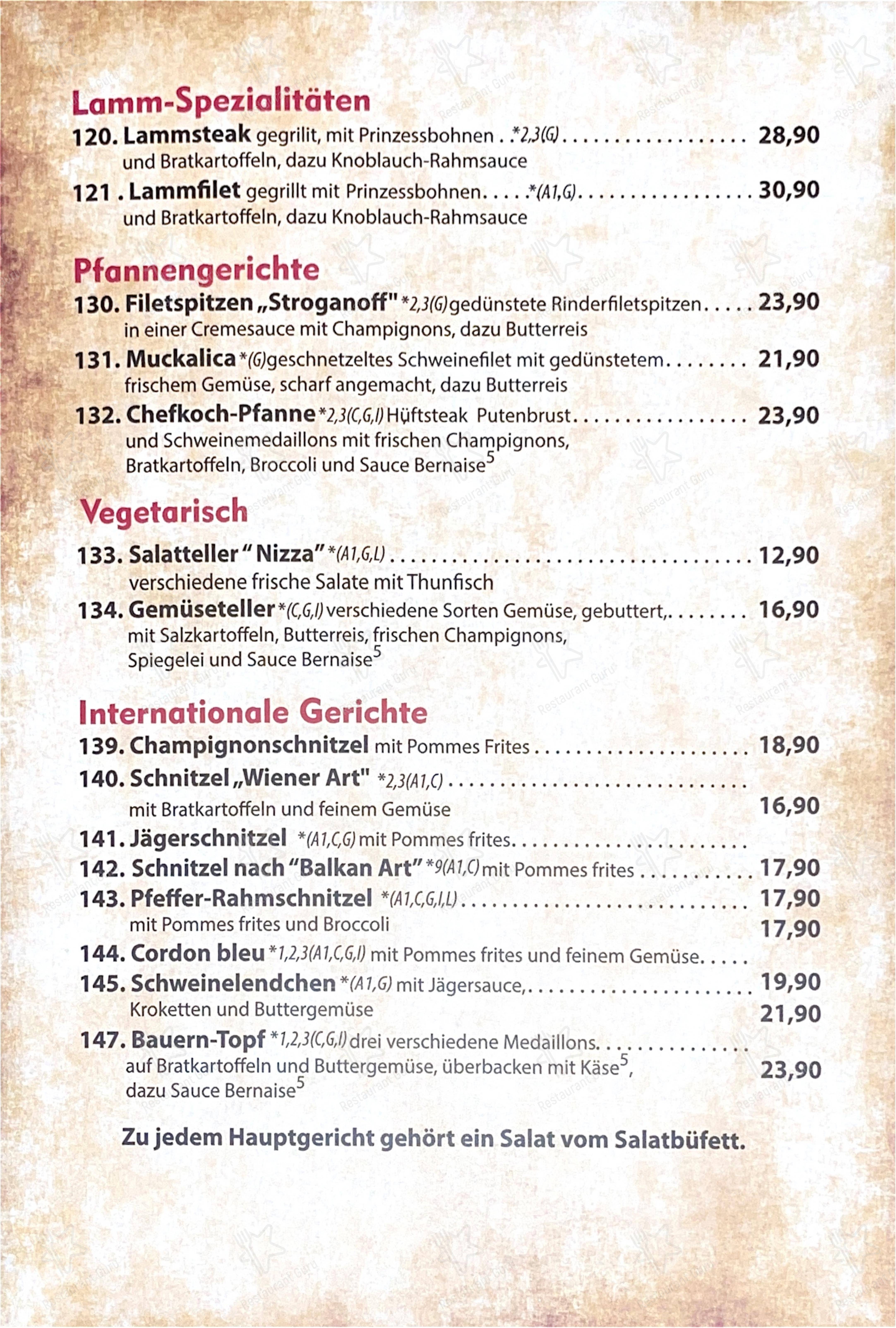 Меню напитков ресторана Steakhaus El Paso