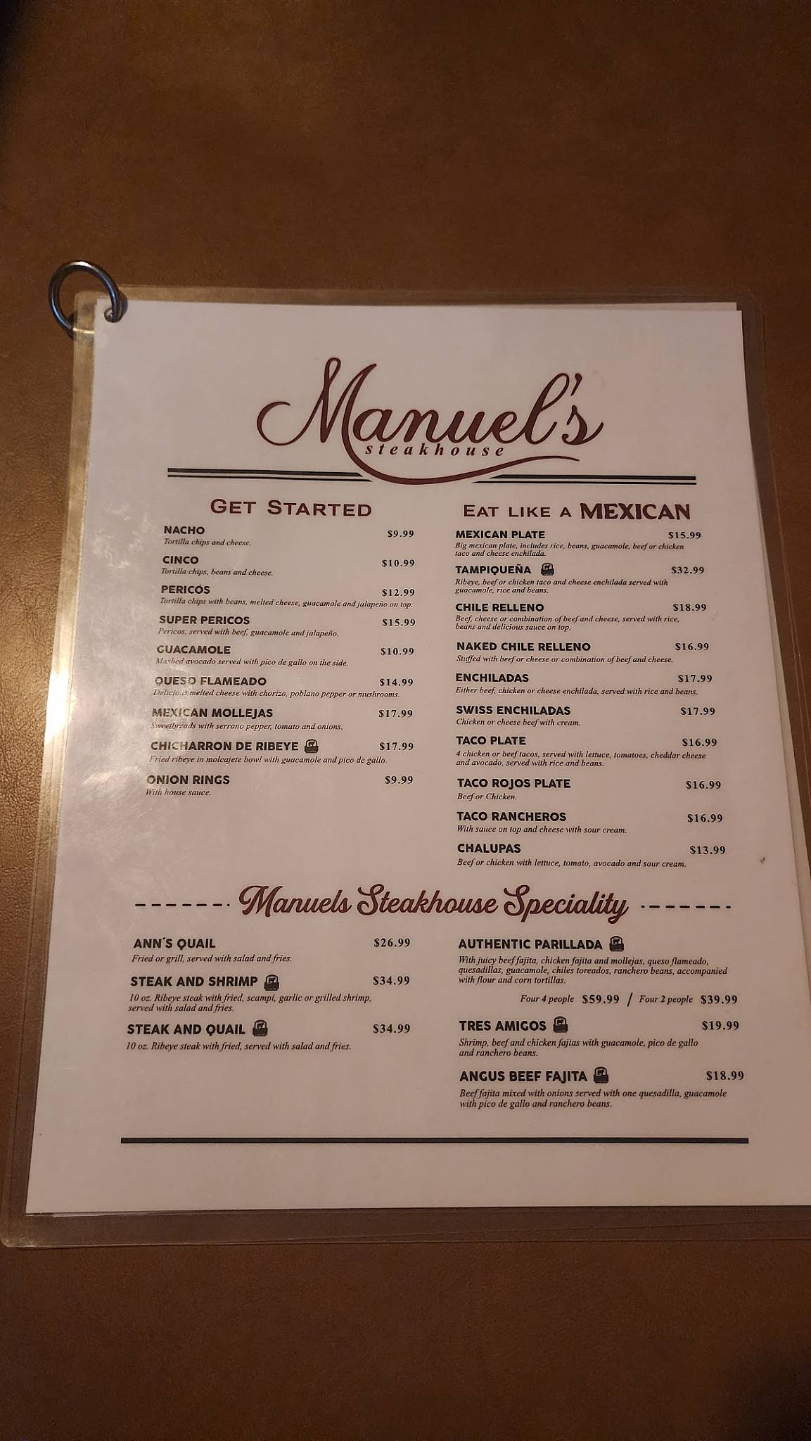 Manuel's Steakhouse & Bar меню