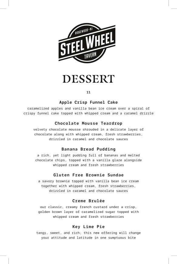 Steel Wheel Tavern меню