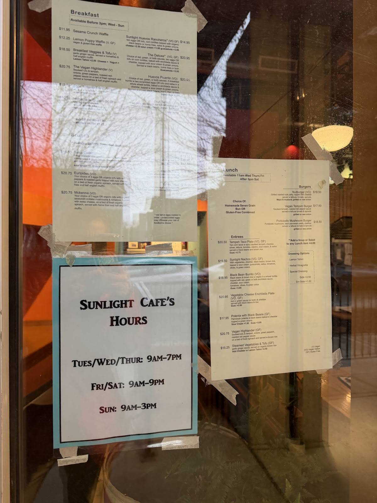 Sunlight Cafe меню