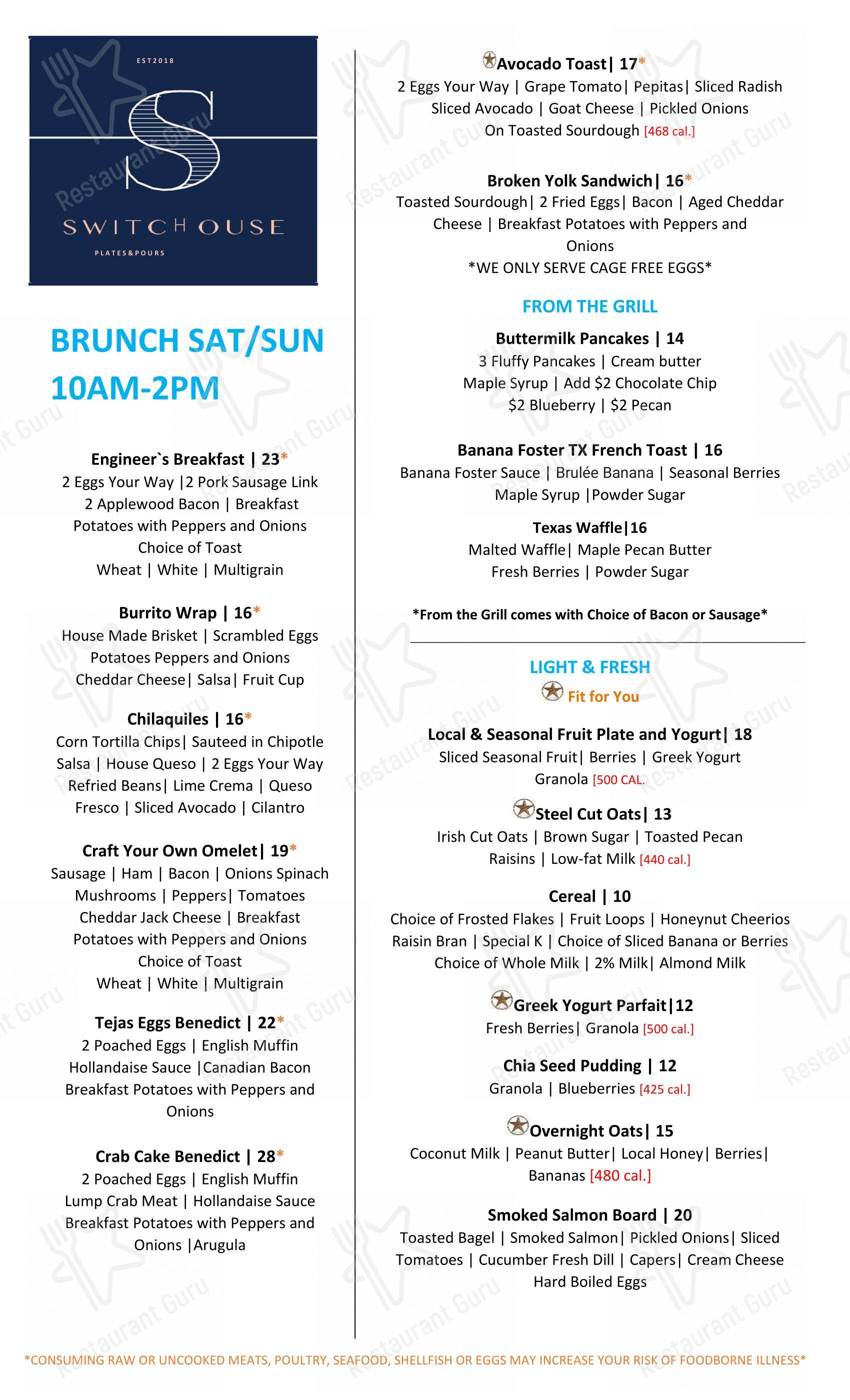 Lunch Menu паба и бара SwitcHouse в Спринге