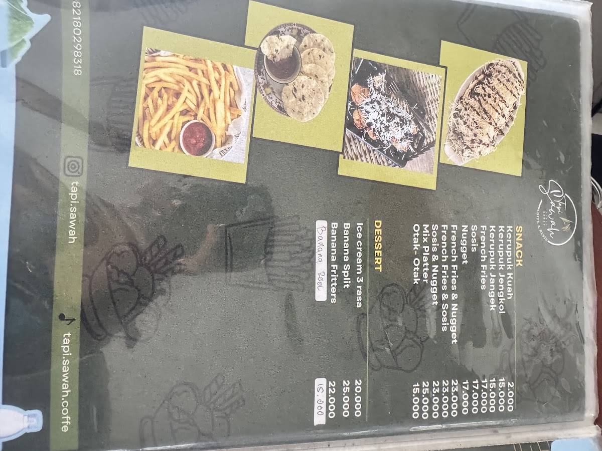 TAPI SAWAH CAFFE N RESTO меню