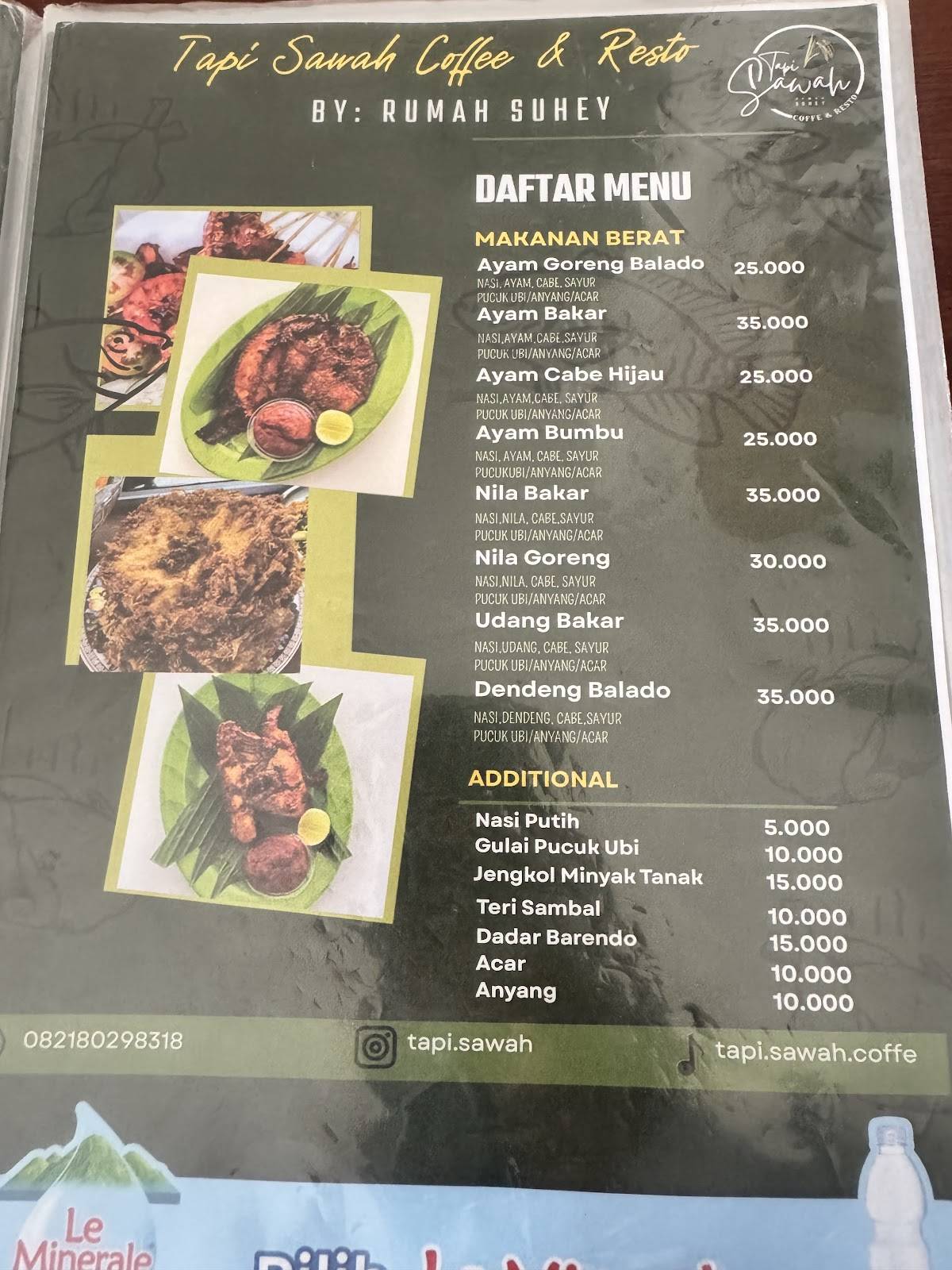 TAPI SAWAH CAFFE N RESTO меню