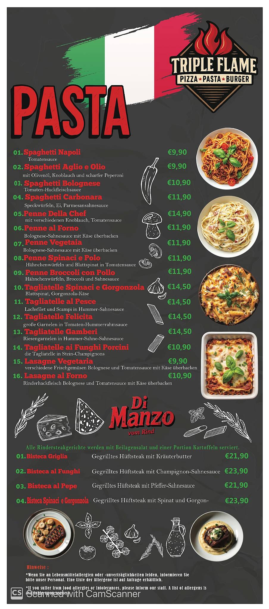 TRIPLE FLAME меню