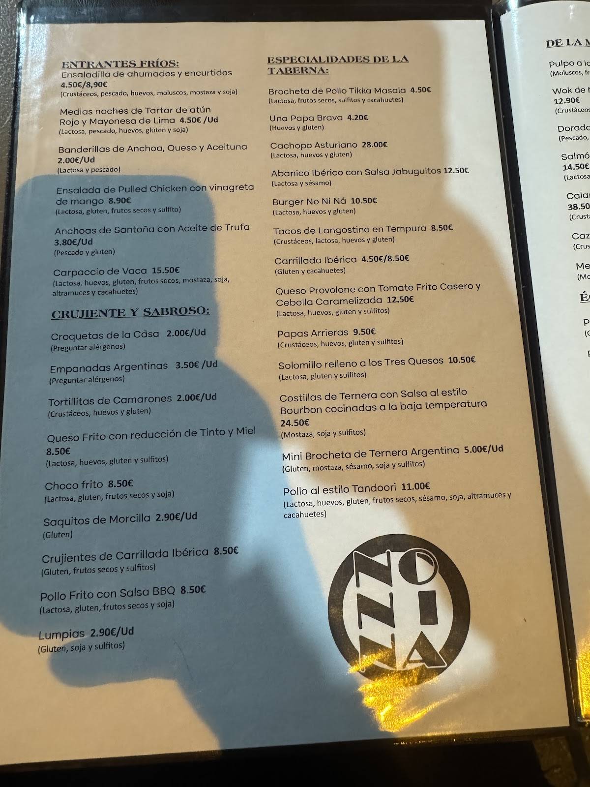 Taberna No Ni Ná меню