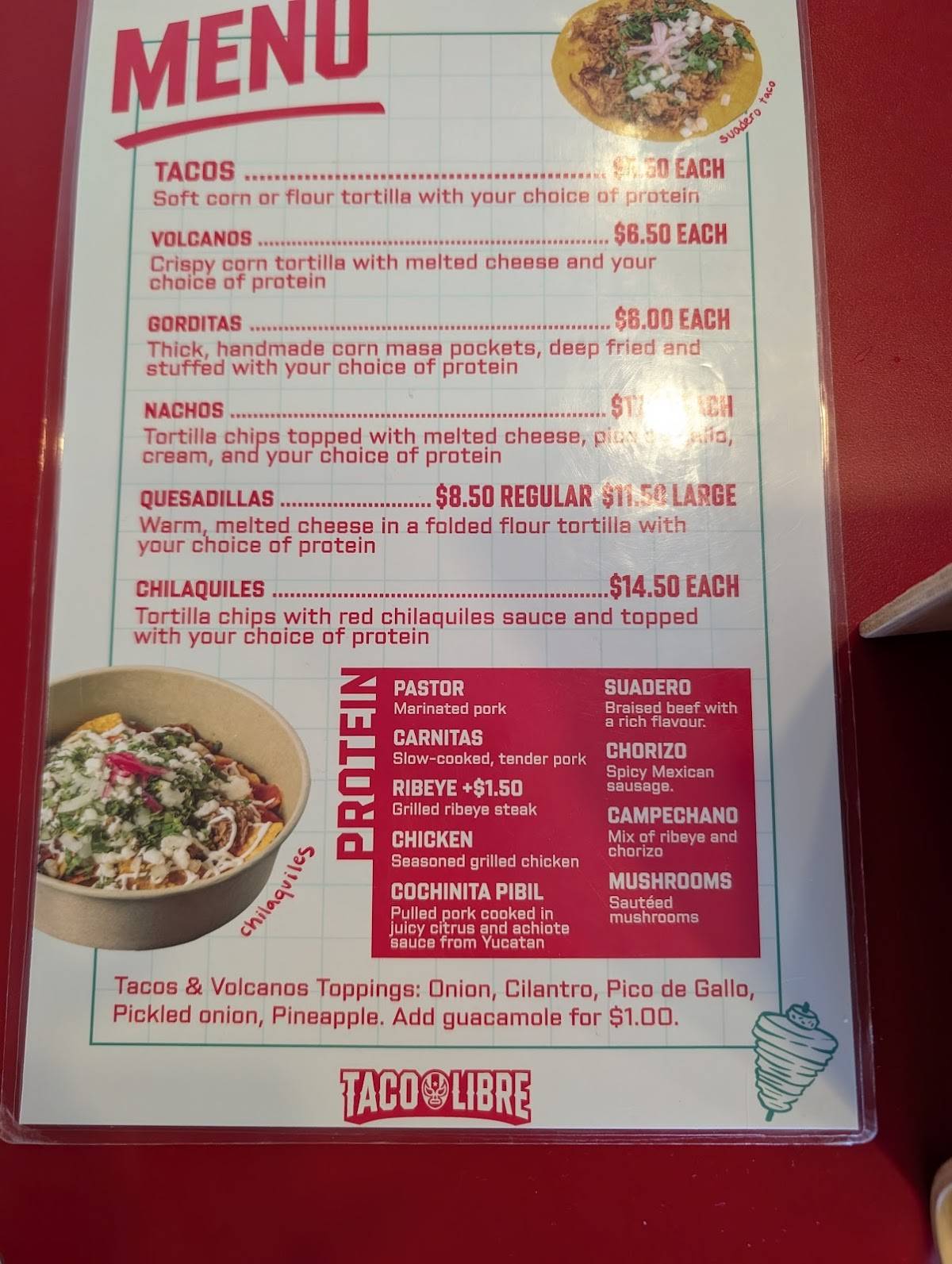 Taco Libre меню