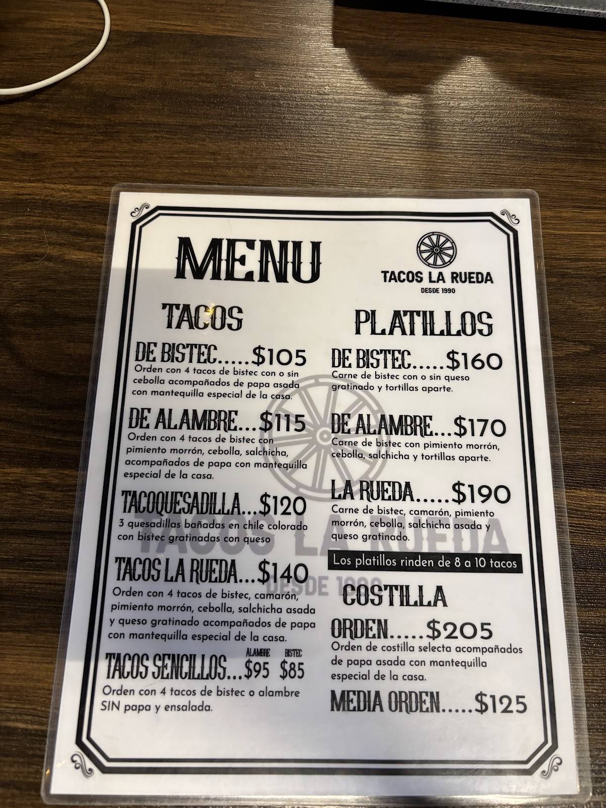 Tacos La Rueda меню