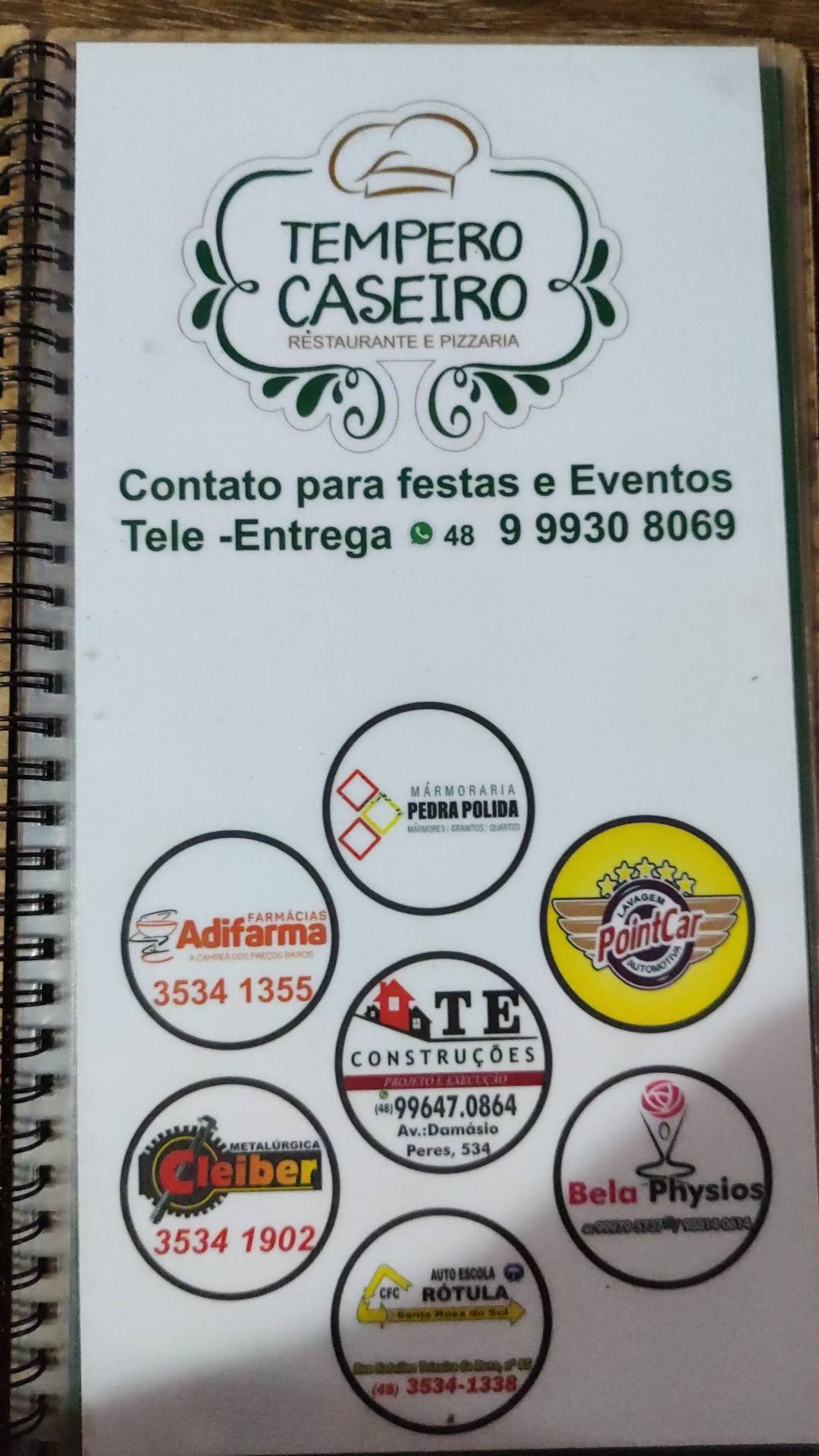 Tempero Caseiro Pizzaria меню