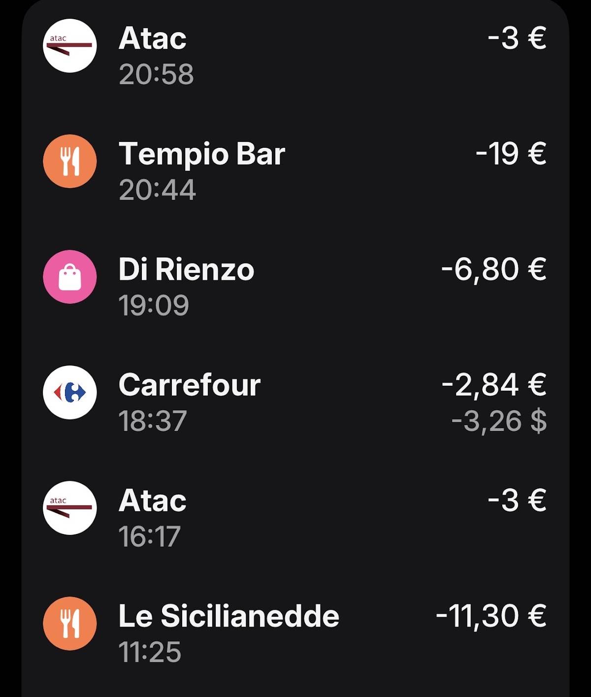 Tempio Bar меню