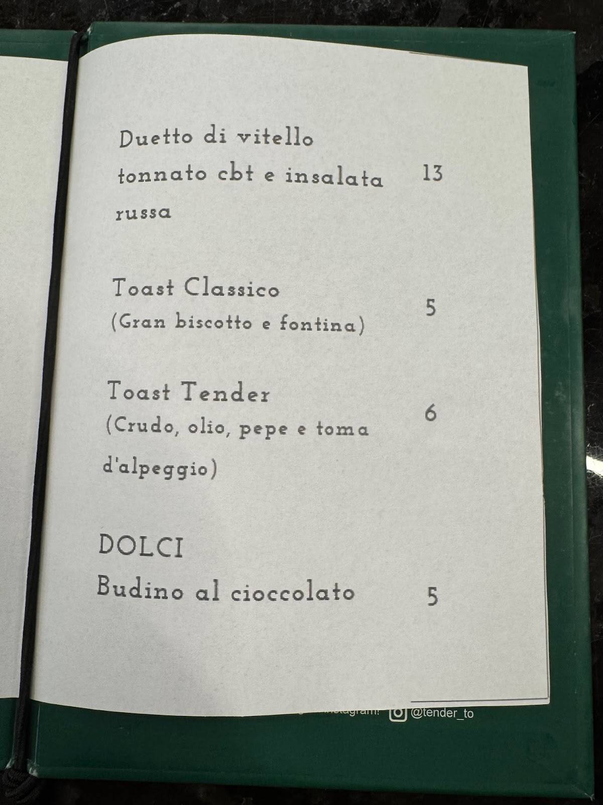Tender To caffe con cucina меню