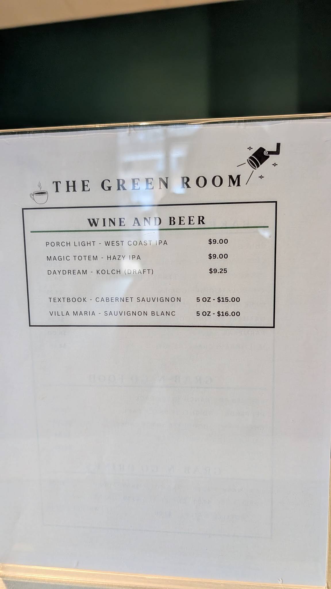 The Green Room меню