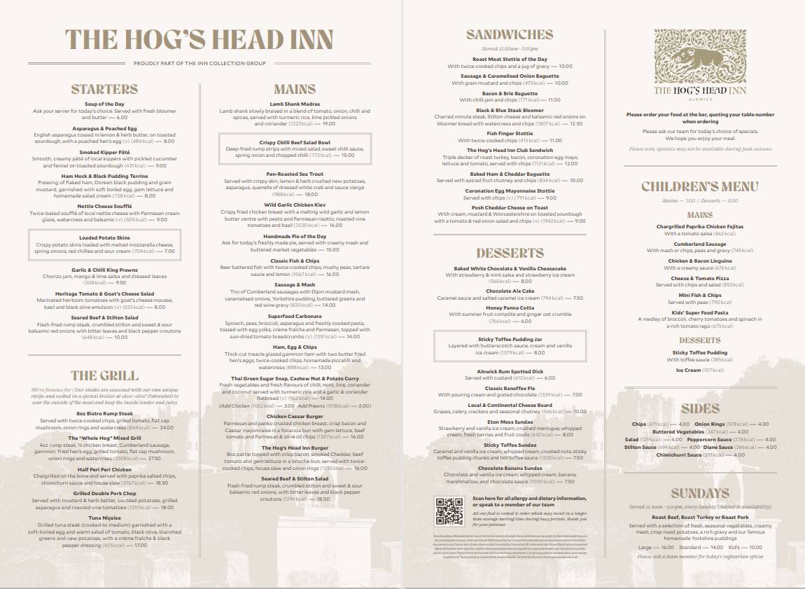 The Hog's Head Inn меню