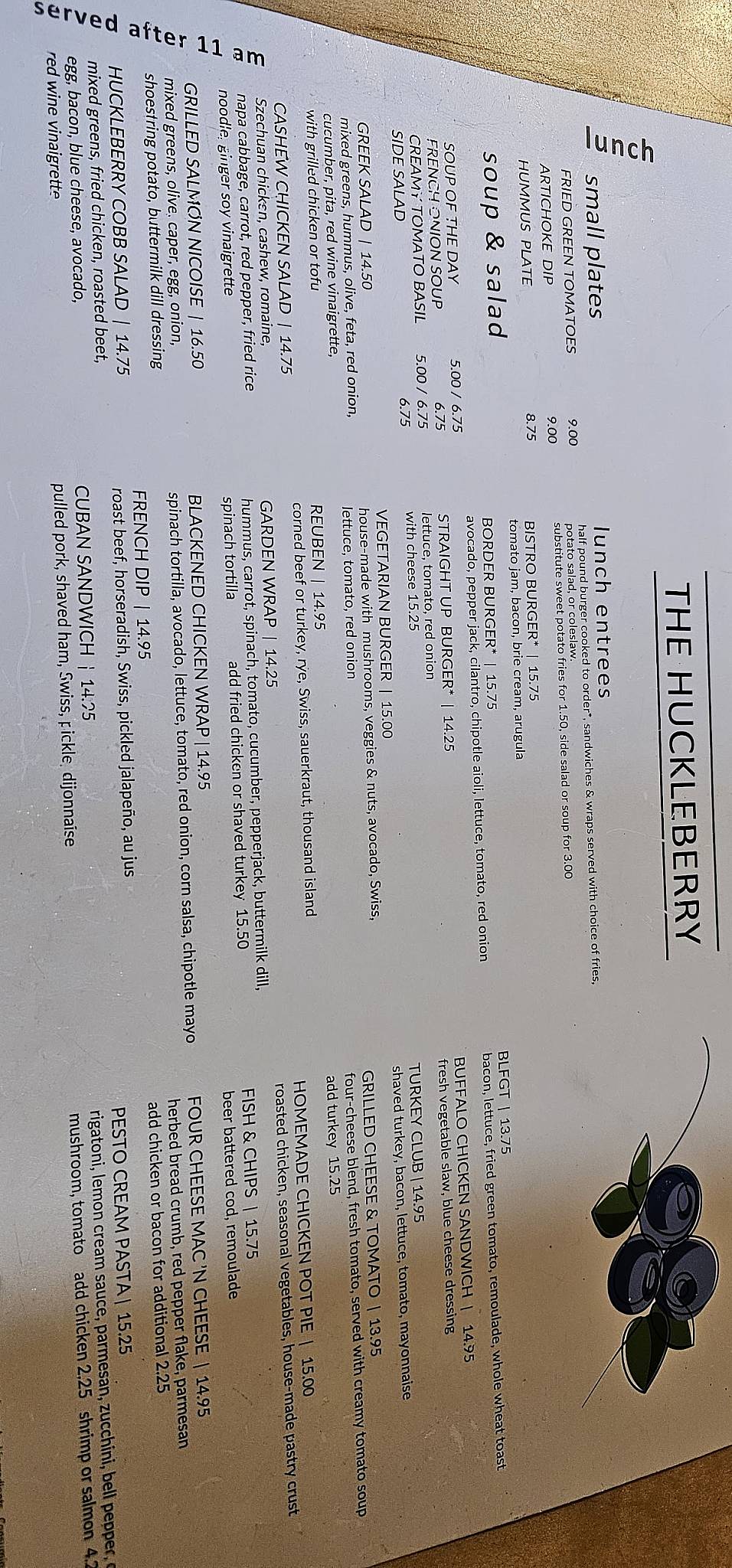 The Huckleberry меню