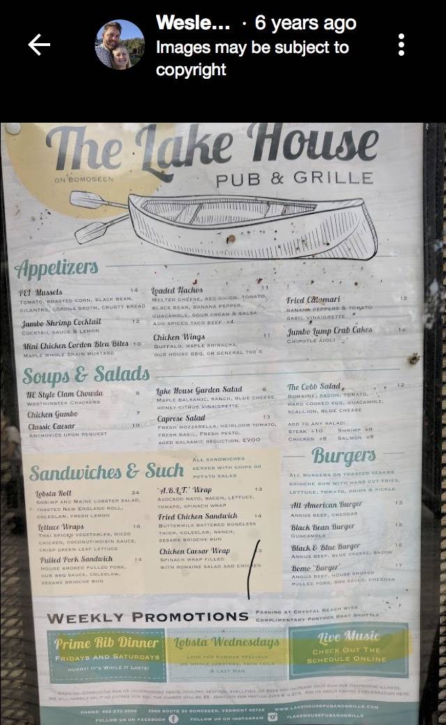 The Lake House меню