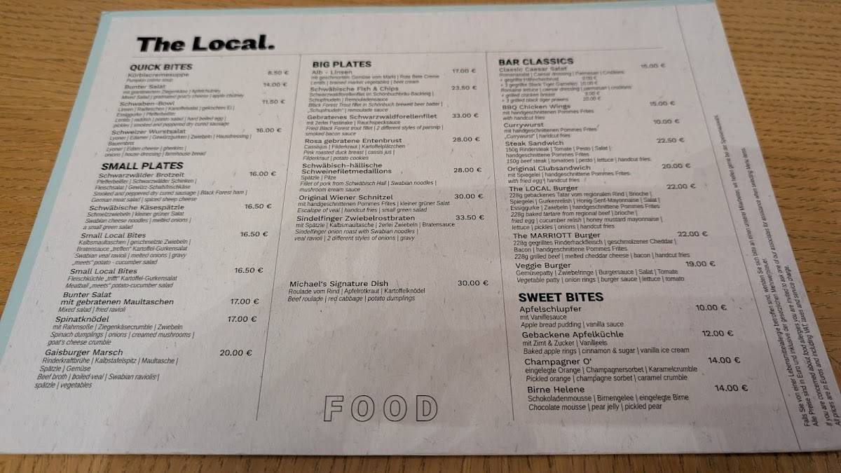 The Local Sindelfingen меню