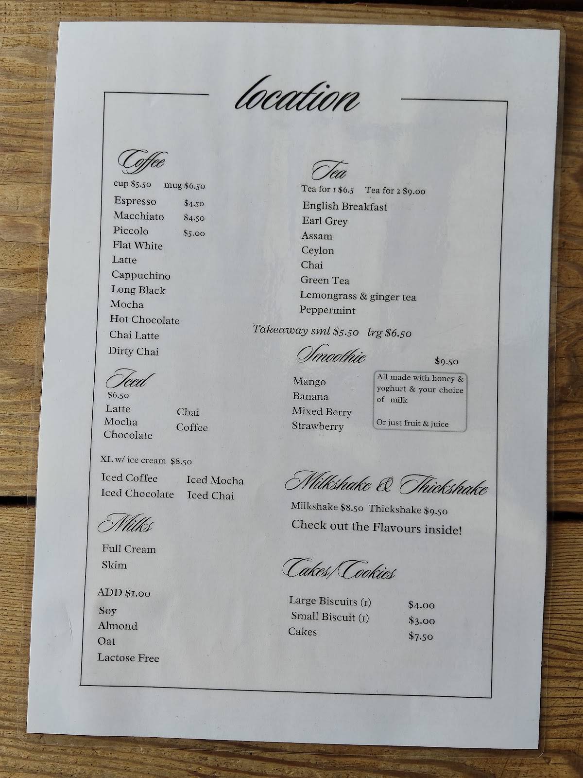 The Location Cafe меню