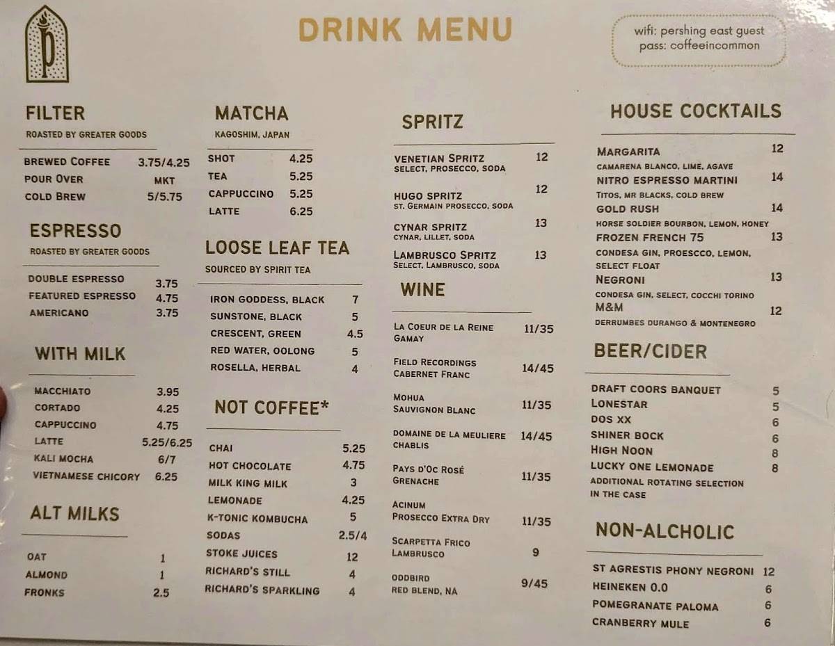 The Pershing Café меню