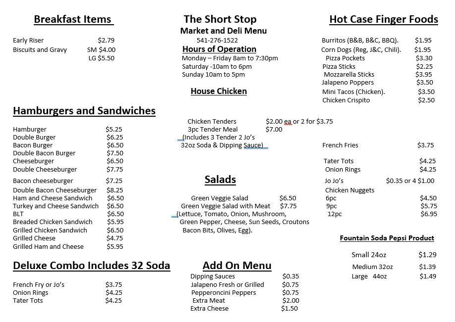 Short Stop Market and Deli меню