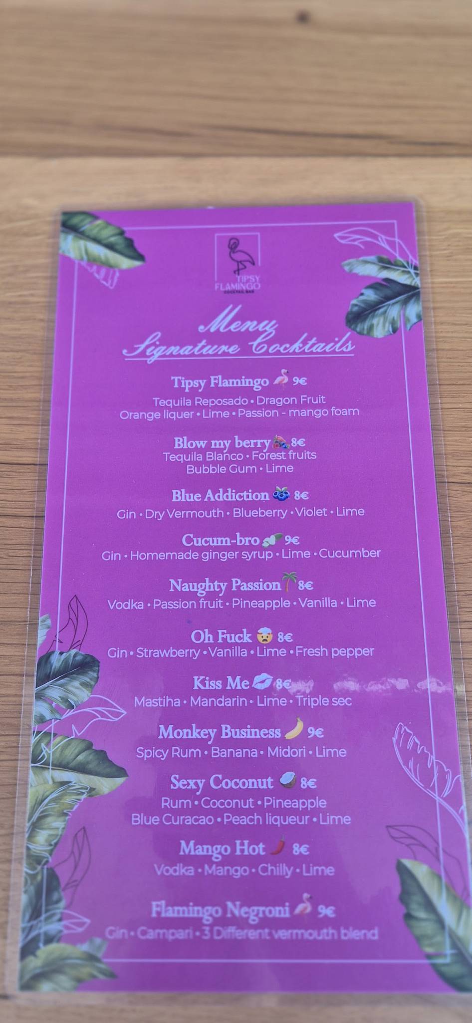 Tipsy Flamingo меню