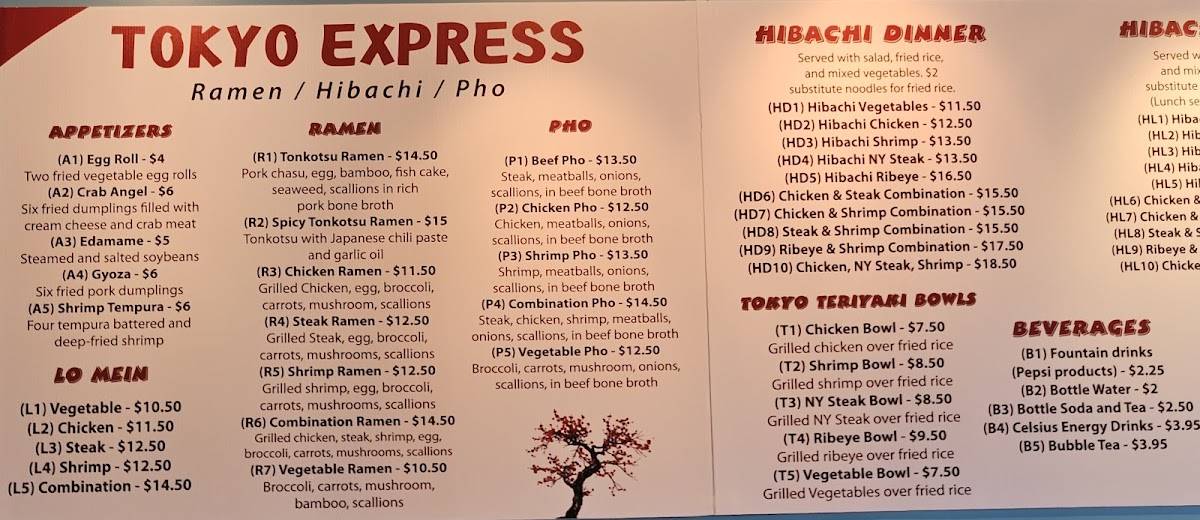 Tokyo Express меню