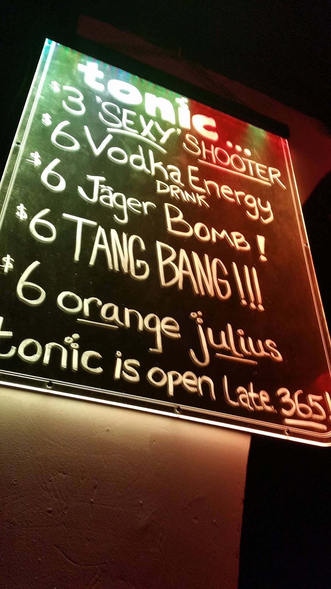 Tonic Lounge меню