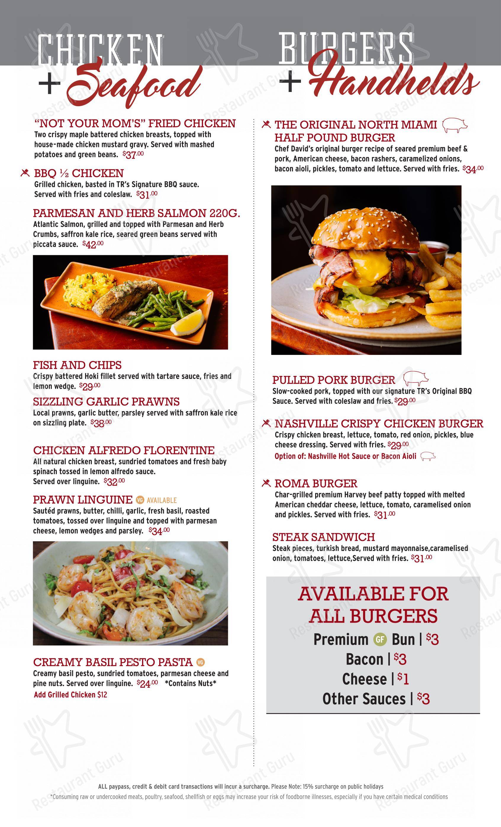 Меню напитков стейк хауса Tony Roma's в Перте