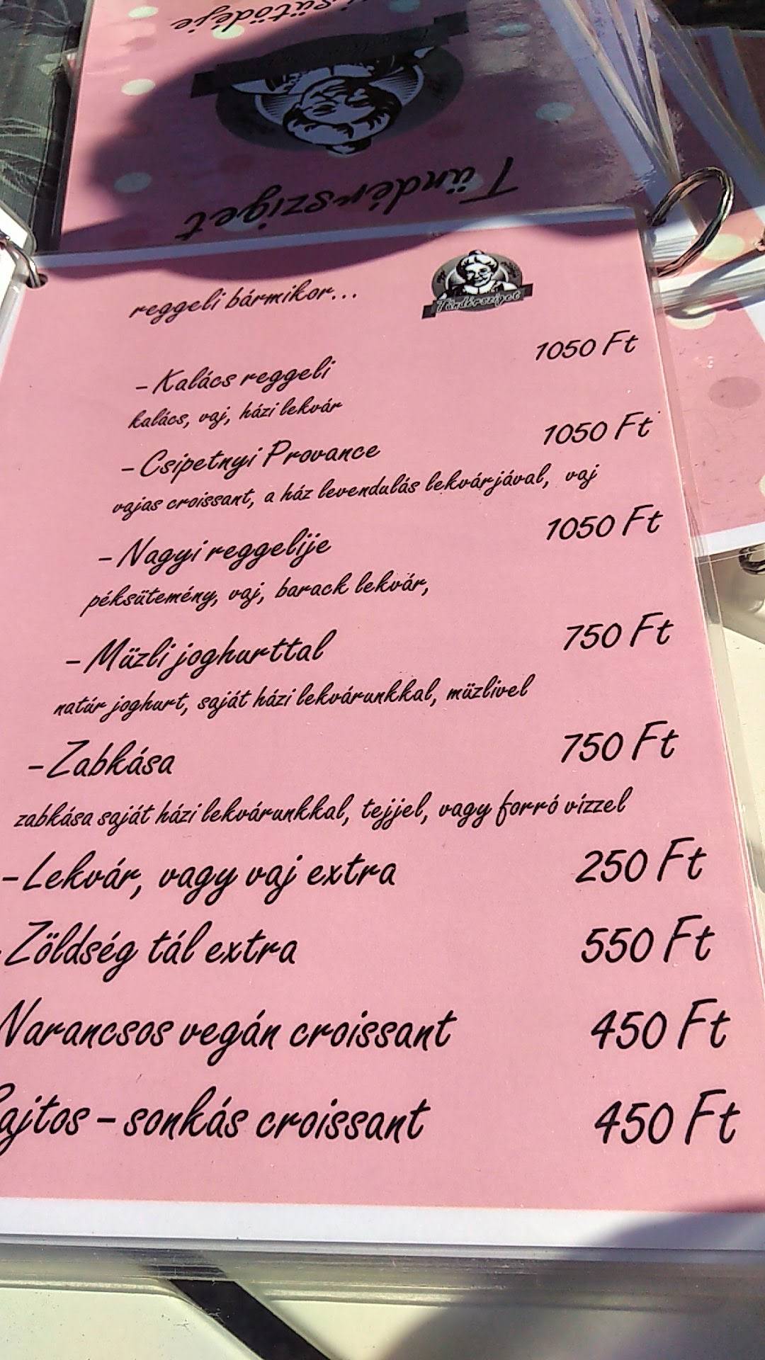 Tündérsziget - nagyi sütödéje меню